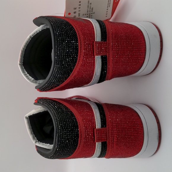 New Custom Crystal Iced Sneakers Red/White/Black Unbranded Bedazzled Sz 6 - Picture 4 of 16